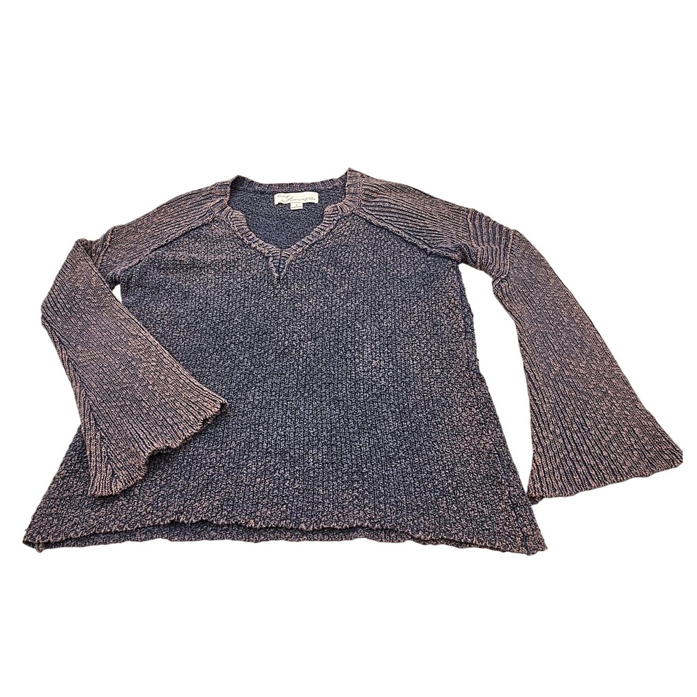 Vintage Havana CC4503 Navy Pink Marled Knit Bell Sleeve V-Neck Sweater Small